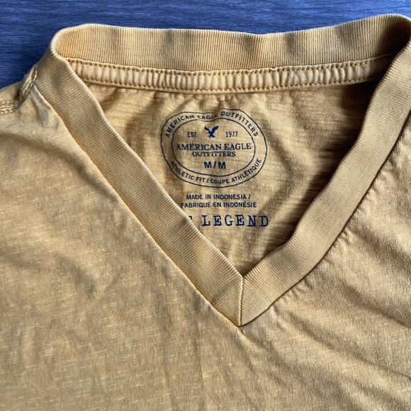 American Eagle Mustard "Athletic Fit" V-Neck Cotton Short-Sleeve T-Shirt - Picture 2 of 8